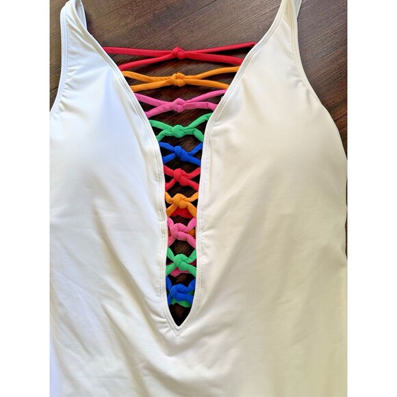 Bleu by Rod Beattie Women's Core-Lace-Down Mio One-Piece Swimsuit White Multi 14 - Picture 3 of 9